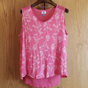 Sheer Back Sleeveless Pink & White Floral Top